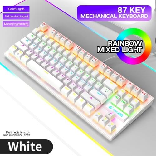 White Keyboard RGB Backlit Lighting Keyboard 87 Keys Layout Green Switch Mechanical Keyboard for Home Office Windows Mac PC