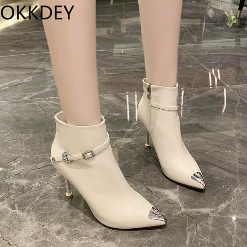 White short boots womens thin boots autumn / winter 2020 new fashion high heel pointed thin heel nude boots
