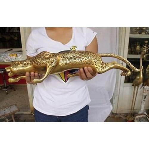 35cm Huge BRASS Collect Leopard Panther Cheetah Run Statue decoration brass factory outlets fidget spinner