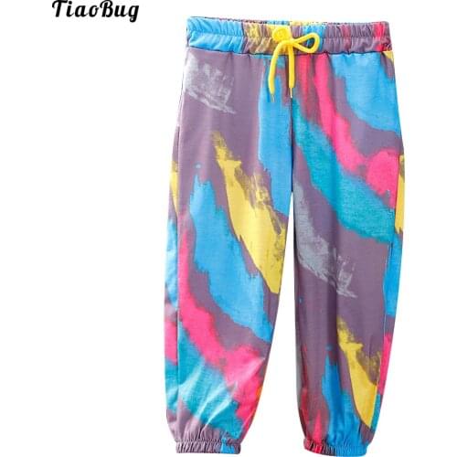 TiaoBug Kids Girls Boys Summer Colorful Painted Pants High Waist Elastic Waistband With Drawstring Casual Pants Trousers