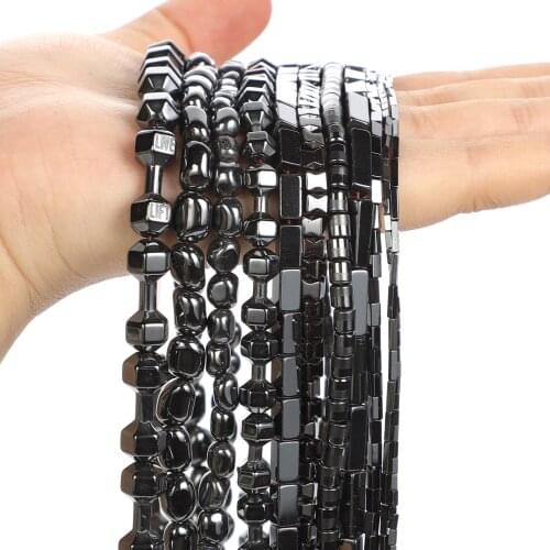 Natural Stone Beads Long Square Black Hematite Loose Spacer Beads for Jewelry Making Bracelets DIY Accessories 3/4/5/6/8/9/13MM