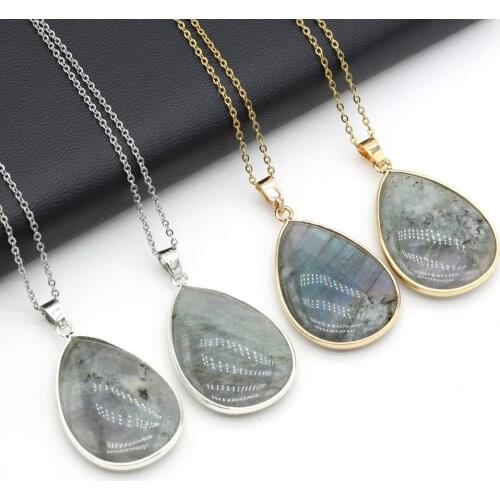 Natural Flash Labradorites Pendant Necklace Fashion Gold Chain Silver Chain Agates Stone Pendant Necklace for Jewerly 23x34mm