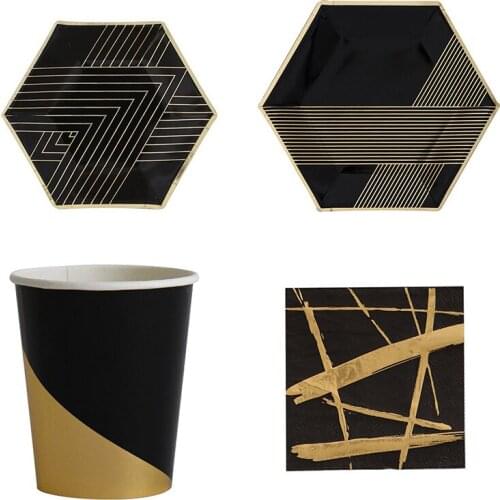 Black Gold Party Favors Cups Towel Western Dinner Plate Banquet Birthday Graduation Party Tableware Food Photography Props
