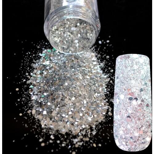 Pure Silver Glitter Powder Sequins Dust Mix Match Acrylic Nails Art Decoration Materials DIY Women Finger 276