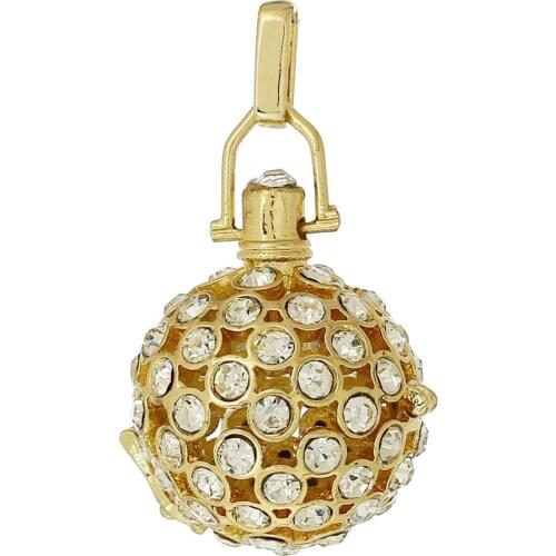DoreenBeads Copper Wish Box Pendants Round Hollow Clear Rhinestone Can Open (Fit Bead Size: 20mm) 48mm x 29mm, 1 PC
