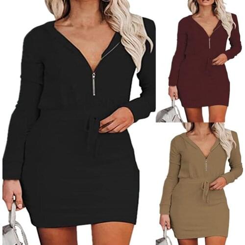 Lacing Elegant Hooded Lady Dress Western Autumn Dress Drawstring for Autumn