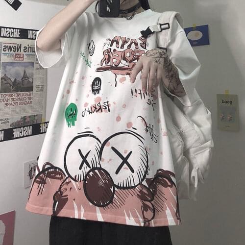 Cute Cartoon Tshirt Streetwear Summer T Shirt Women Harajuku Loose Short Sleeves T-shirts Tops Tee Hip Hop Gothic Tshirt Girls