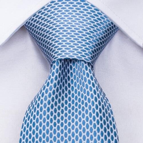 DiBanGu Sky Blue Tie Hot Sale Plaid Solid Necktie With Male Pocket Square Fashion Light blue 8.5cm Width Ties Cravate MJ-1535