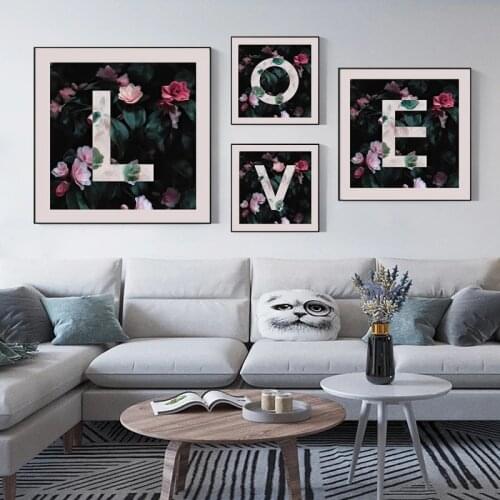LOVE Letter with Flowers Decor Canvas Painting Modern Nordic Posters and Prints Wall Art Picture for Living Room Home Decoration