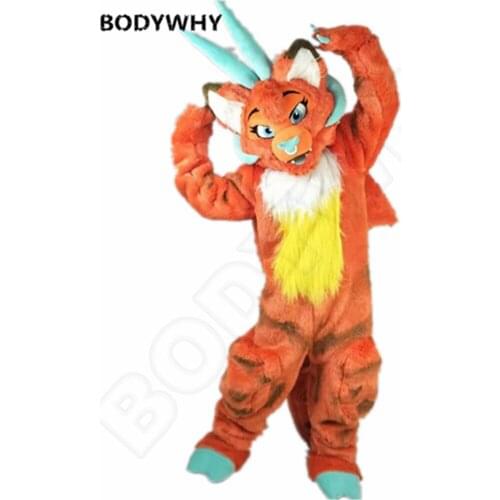 Luxury Long Fur Dargon Fire-breathing Fursuit Mascot Furry Costume Cosplay Party Dress Kid Birthday Party Fursuit Adult Size