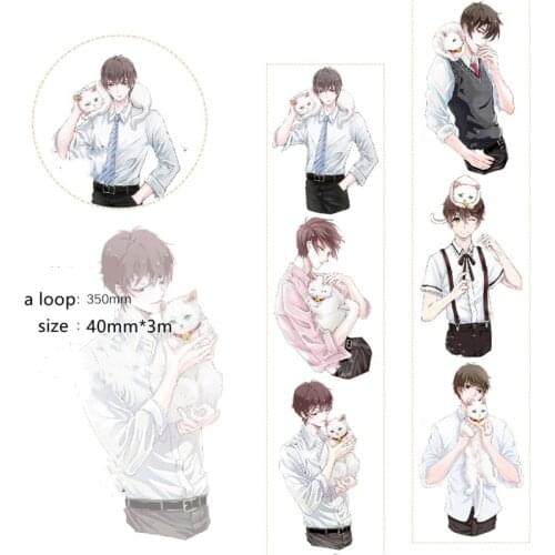 Handsome Boy Cat 40mm wide Special ink decoration washi tape DIY planner scrapbooking masking tape With release paper