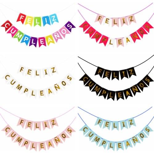 Multicolor Spanish Happy Birthday Bunting Banner Alphabet Feliz Cumpleaños Paper Garland Birthday Party Hanging Flags Decoration