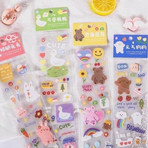 3pc Kawaii Animals Bear Rabbit Laser Sticker Flakes Diary Cartoon Style Deco Stickers Scrapbooking Diary Cute Korean Stationery
