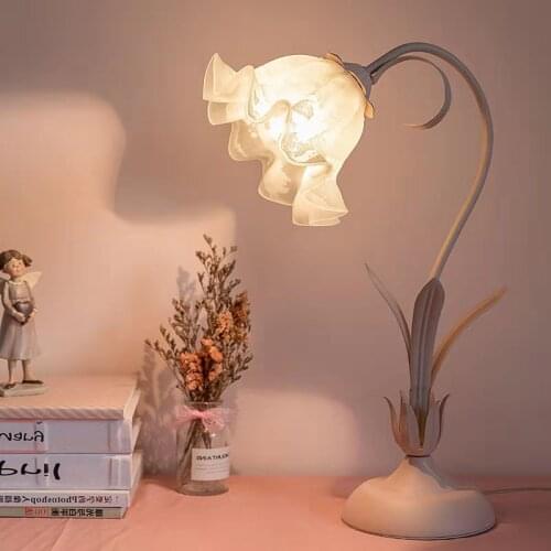 Desk Lamp Table Lamp Bedside Desk Light Bedroom Indoor Home Flower Metal Glass Shade