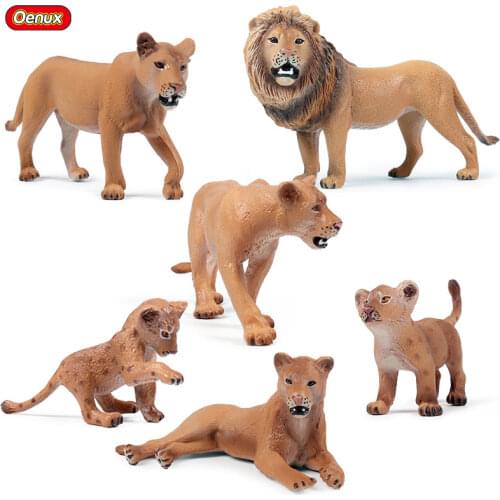 Oenux Savage African Wild Animals Lions Action Figures Toys High Quality Male Female Lion Baby Decoration Model Toy For Kid Gift