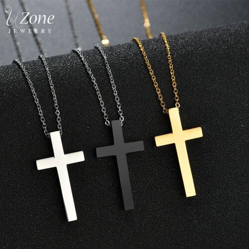 Uzone Religious Christian Jesus Cross Necklace Simple Stainless Steel Crucifix Pendant Amulet Necklaces For Women Christmas Gift