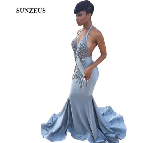 Sequins Beaded Prom Dress Mermaid Halter Neck Backless Sexy Party Gowns Long Dress Festa