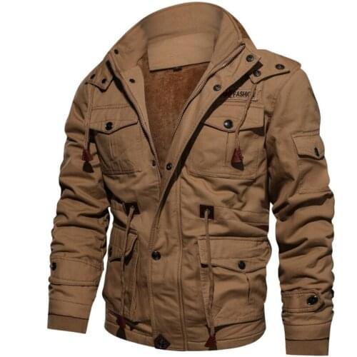 Plush Padded Hooded Jacket Multi-pocket Casual Mens Detachable Hooded Cotton Washed Fashion Casual Jacket