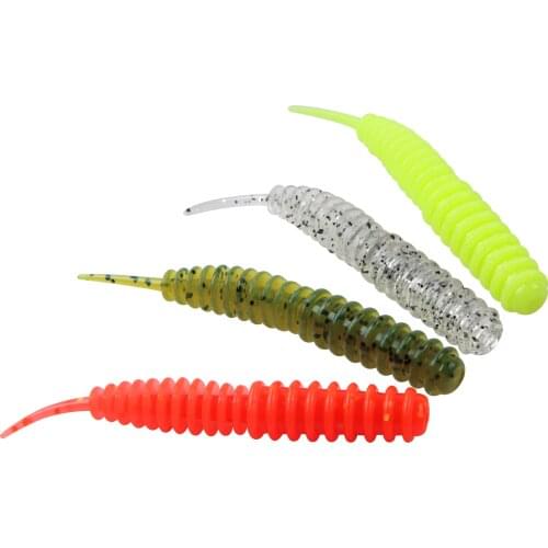 40pcs Soft Worm Fishing Lures 7.5/8.5cm Mixed Four Colors Wobbler Jigging Fishing Baits Spiral Soft Worm Tail Fishing Lures