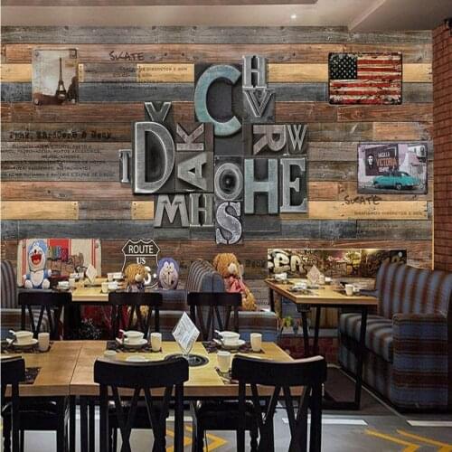 Drop Shipping Wallpaper 3d Nostalgic English Alphabet Bar Coffee Shop Background Wall Custom High Quality Wallpaper Mural