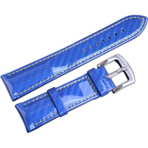 22mm New High Quality Blue Band Genuine Leather Watchband Silver Buckle Watches Strap Smooth Polished Surface Belts For Exchange