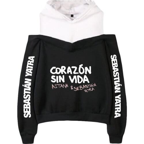 Sebastian Yatra Autumn hooded top casual long-sleeved off-shoulder all-match casual print pattern Harajuku college kawaii