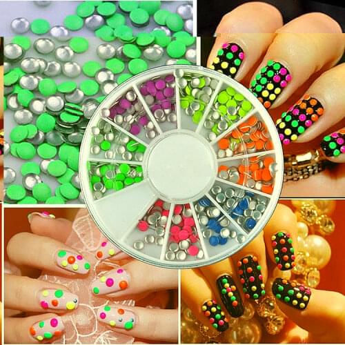 Mixed 2mm Round Rivets Nail Jewelry Fluorescent Neon Round Diy Nail Rivet Metal Fluorescent Studs Nail Decoration Wheel Box