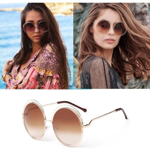 Vintage Round Big Size Oversized lens Sunglasses Women Brand Designer Metal Frame Lady Sun Glasses Lady Cool Retro Dropshipping