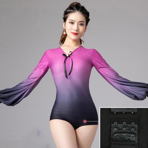 Women Latin Dance Costumes Female New Leopard Backless Long-Sleeved Strap Tops Cha Cha Rumba Ballroom Latin Dance Dress SL4063