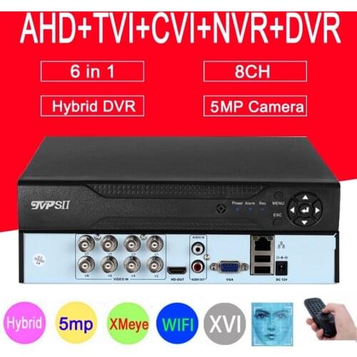 XMeye Face Detection Audio H.265+ Hi3521D 5MP 8CH 8 Channel Hybrid WIFI 6 in 1 TVI CVI NVR AHD CCTV DVR
