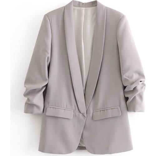 Spring Autumn Womens Fashion Non-buttons Pleated Sleeves Slim Suit Jacket Multicolor Blazers