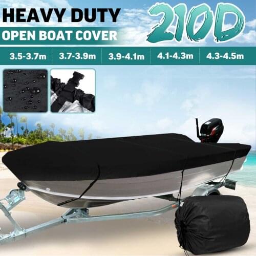 Waterproof 210D Sunproof Anti UV V-Hull Boat Cover Black Trailerable Heavy Duty Open Boat Cover Fishing Ski Runabout