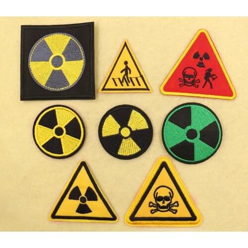 Nuclear Dangerous Sign Skull Radioactive Patch Embroidery sewing Eellow Green Iron on Applique DIY Fabric Sticker