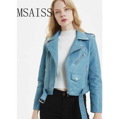 2021 Autumn Women Fashion Blue Black Faux Leather Jacket Solid Zipper with Belt Biker Coat Female Casual Outwear Ladies