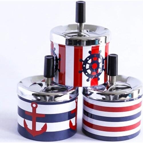 Tinplate Ashtray Spinning Tray Stainless Steel Round Push Down Cigarette Windproof Ashtray Home Office Hotel Smoking Accessories