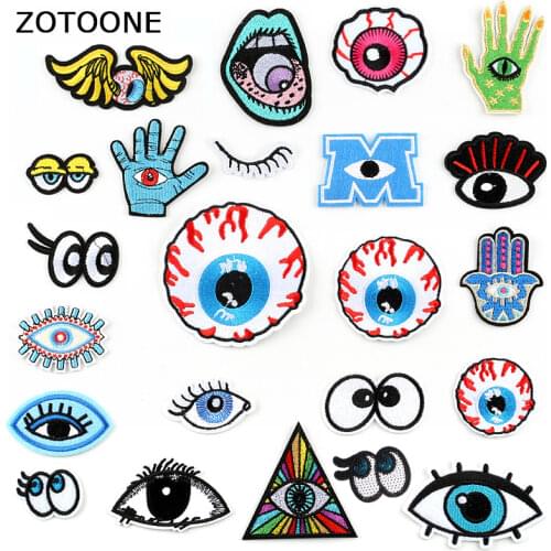 ZOTOONE Eyes Patch Sticker Iron on Clothes DIY Heat Transfer Hand Applique Embroidered Application Cloth Fabric Sequin Patches