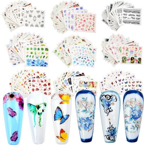 1 Set Black Flower Nail Sticker Sets Blooming Floral Water Transfer Decals Nail Art Sticker Manicure Foils Slider