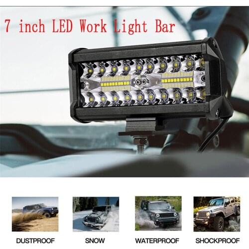 1Pc 7" 100W LED Work Light Long Bar Flood Spot Beam Waterproof Offroad 4WD Driving Fog Lamp Vehicle Modified Roof Light Accessor