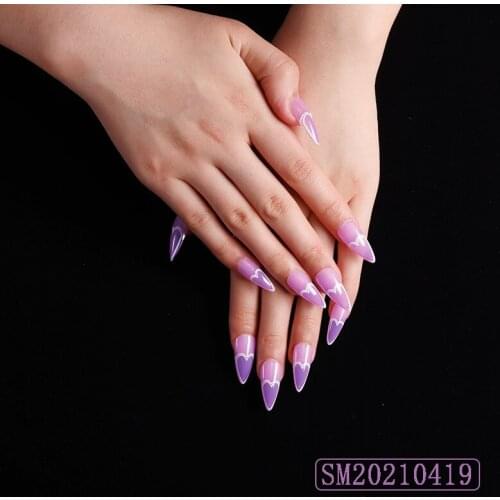 24pcs Fake Nails With Glue Purple Drops Shaped Type Removable Long Paragraph Fashion Manicure Save Time False Nails Patch New DL