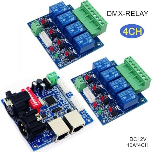 4CH DMX512 LED Controller 4channel RJ45 Decoder for led lamp led RGB strip light WS-DMX-RELAY-4CH/*2 DC12V 10A*4CH Relays decode