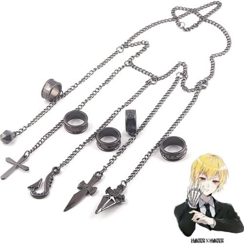Cosplay Kurapika Chain Rings Anime Hunter x Hunter 1:1 Costume Prop Pendant Metal Figer Rings For Cartoon Fans Fashion Jewelry
