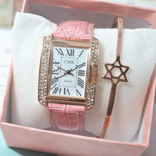 2021 Women Diamond Watch Starry Square Dial Bracelet Watches Ladies Leather Band Quartz Wristwatch Female Clock Zegarek Damski