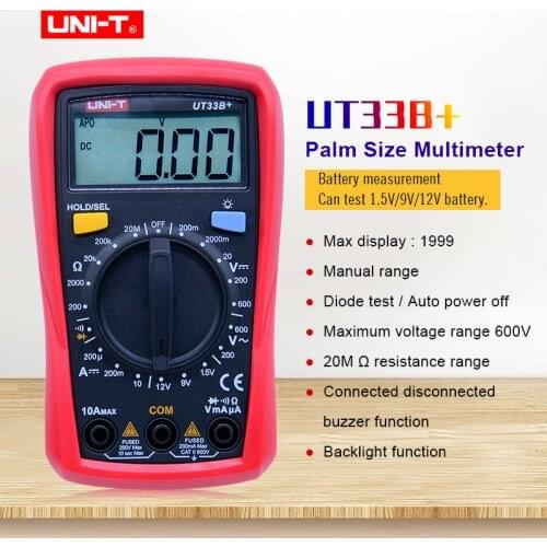 UNI-T UT33B+ Palm Size Digital Multimeter DC AC voltmeter DC Ammeter ohmmeter Battery tester Diode test/Continuity buzzer