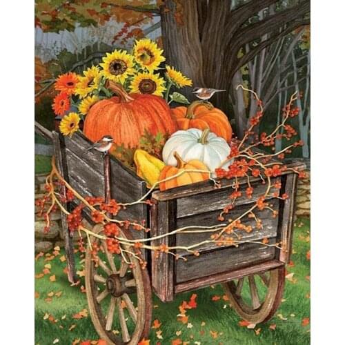 Gatyztory Frame Pumpkin Cart DIY Painting By Numbers Handpainted Oil Painting Canvas Colouring Halloween