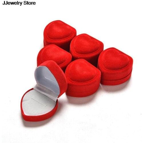 Hot Foldable Case Red Engagement Heart Velvet Ring Box Organizer Fine Jewelry Box Display Storage