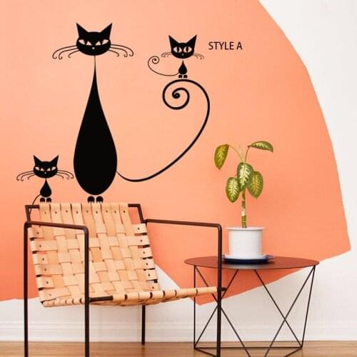 China Art design cheap home decoration vinyl creative cats wall sticker removable PVC house decor cartoon animal decals in shop