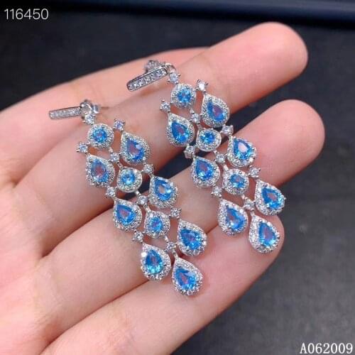 KJJEAXCMY fine jewelry 925 sterling silver inlaid natural blue topaz earrings popular girl new eardrop support test