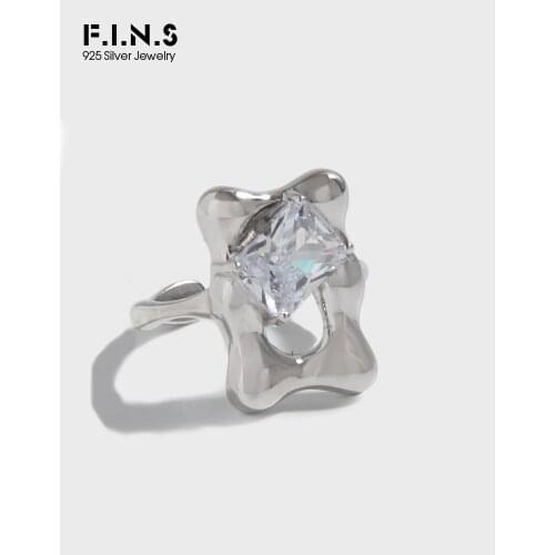 F.I.N.S Luxury Trendy Magic Mirror Square Zircon Finger Ring Real 925 Sterling Silver Open Smooth CZ Wedding Engagement Gifts