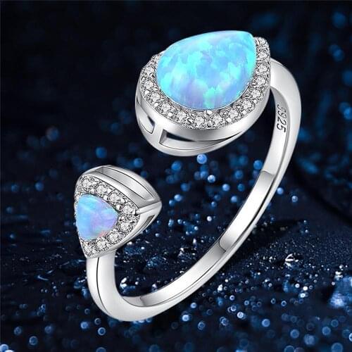 Blue opal Ring Jewelry Opal charms For Women 925 sterling silver rings Wedding Engagement Rings jewelry Opal adjustable rings