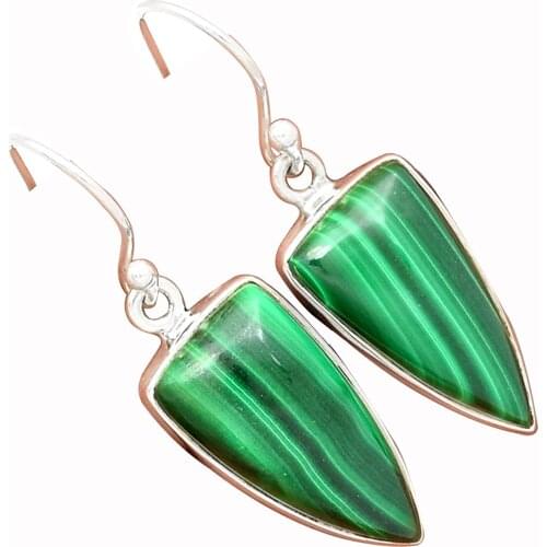 Lovegem Genuine Malachite Earrings 925 Sterling Silver,35.9 mm, AE1471